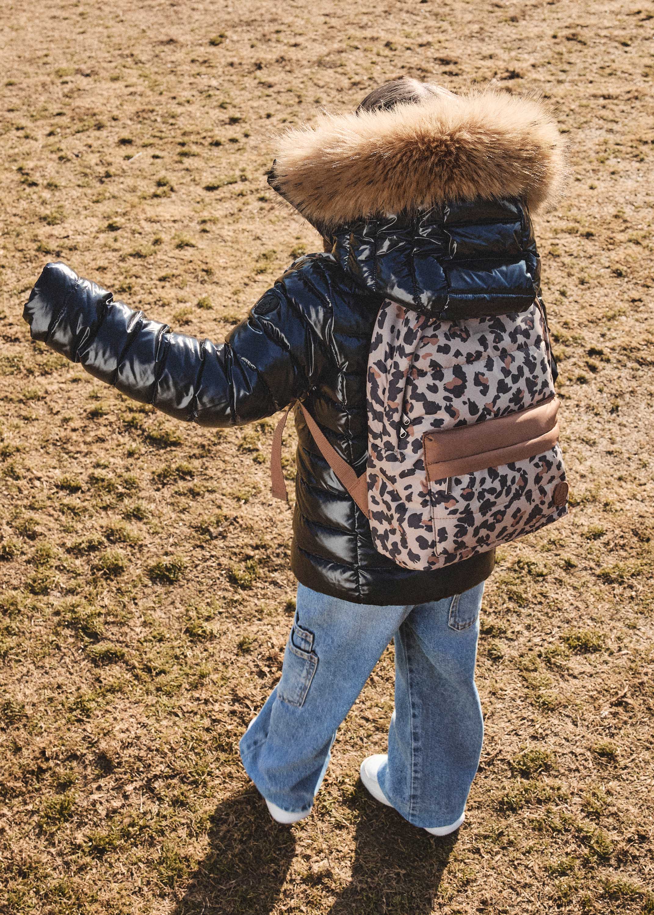 Sac à dos + trousse Leopard beige Pupil print