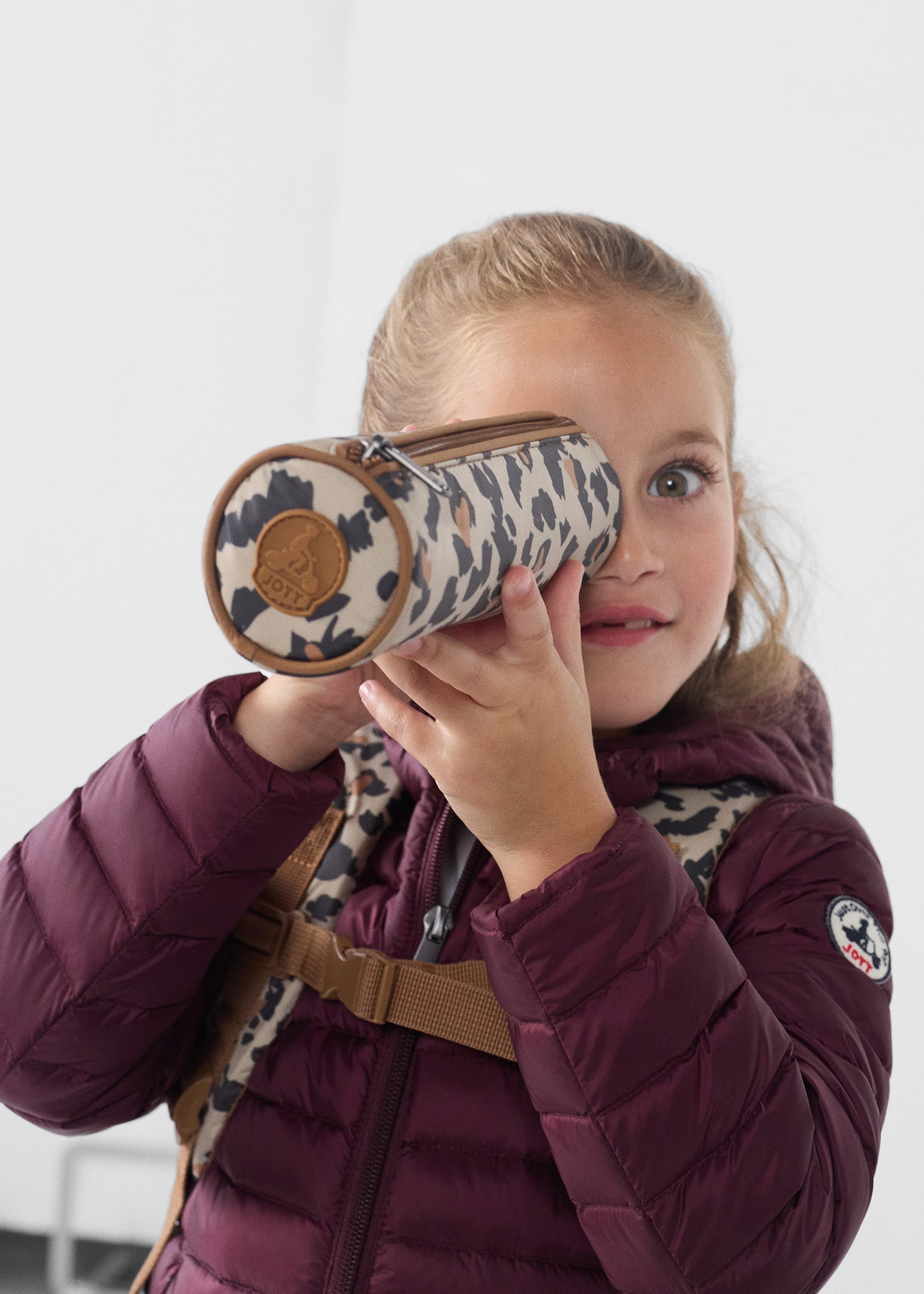 Sac à dos + trousse Leopard beige Pupil print