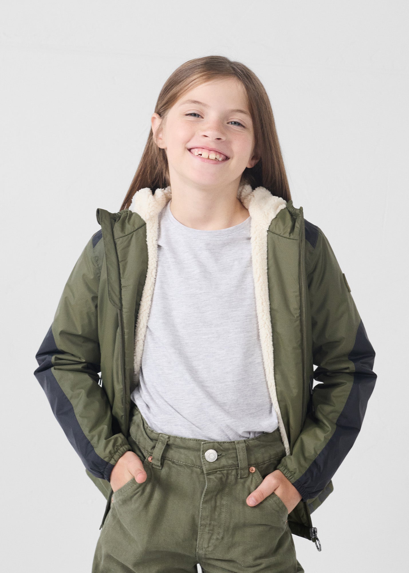 Imperméable enfant à capuche sherpa Army Lag sherpa