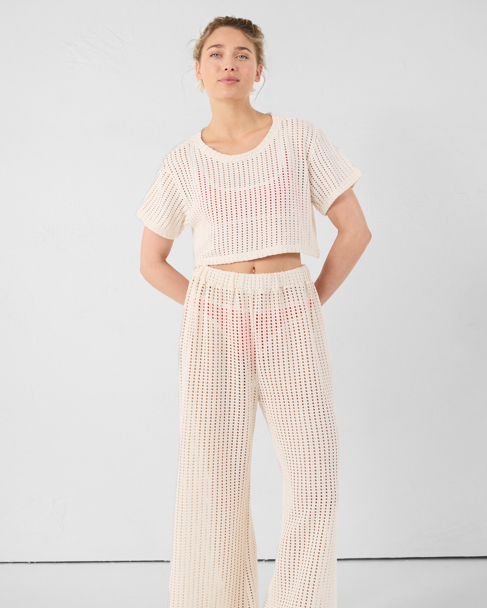 T-shirt col rond en maille de coton Naturel Giada