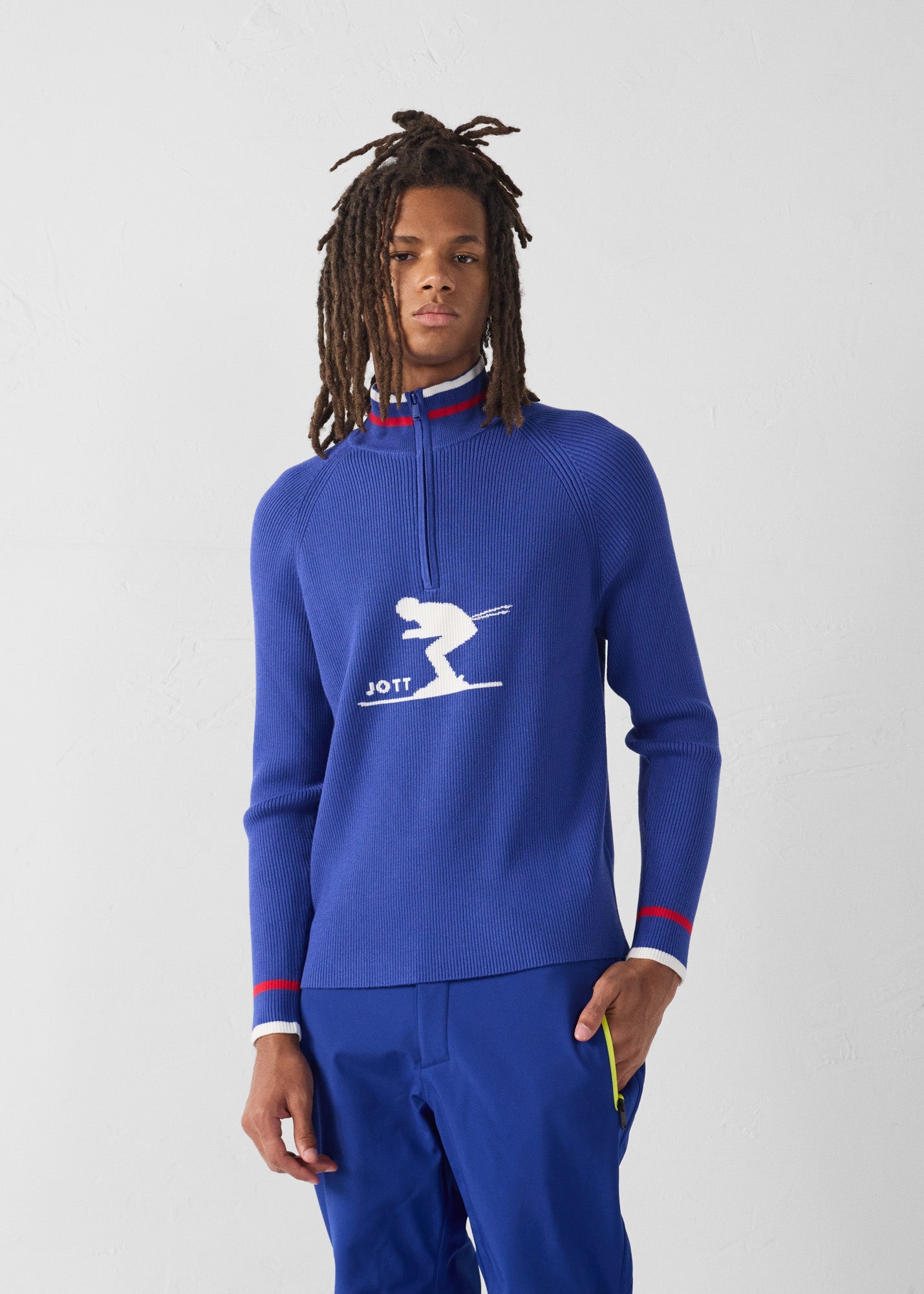 Pull côtelé col haut Bleu cobalt Banet