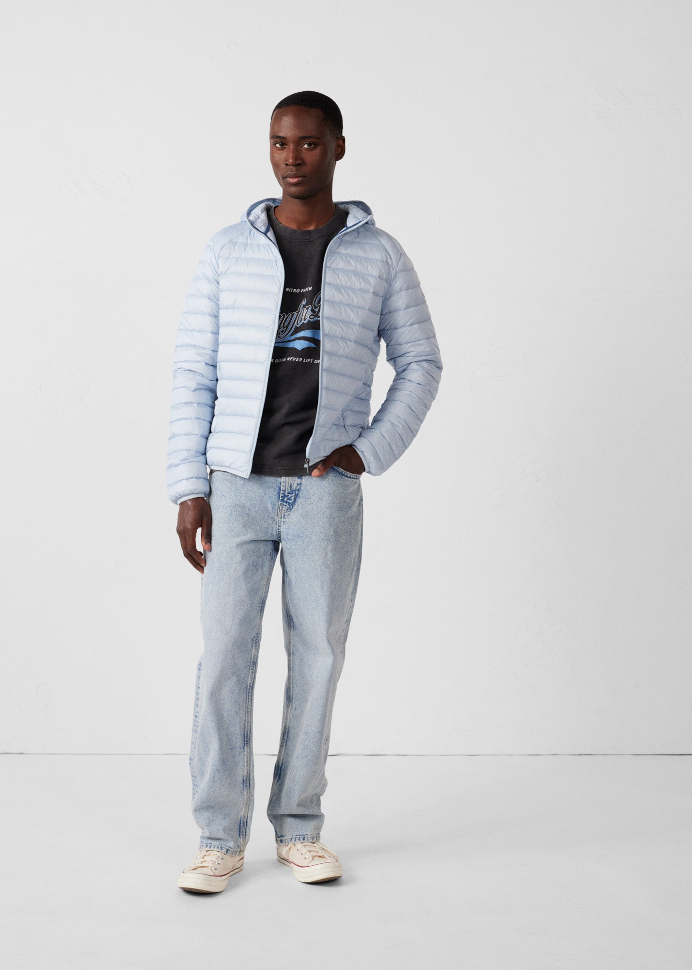 Doudoune légère à capuche Cendre marine Nico