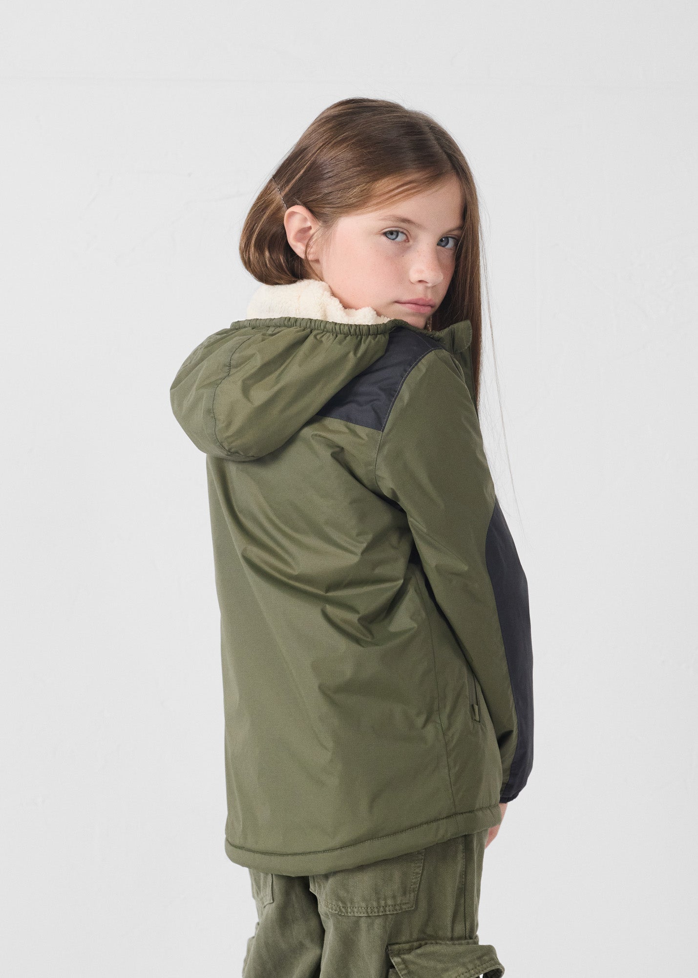 Imperméable enfant à capuche sherpa Army Lag sherpa